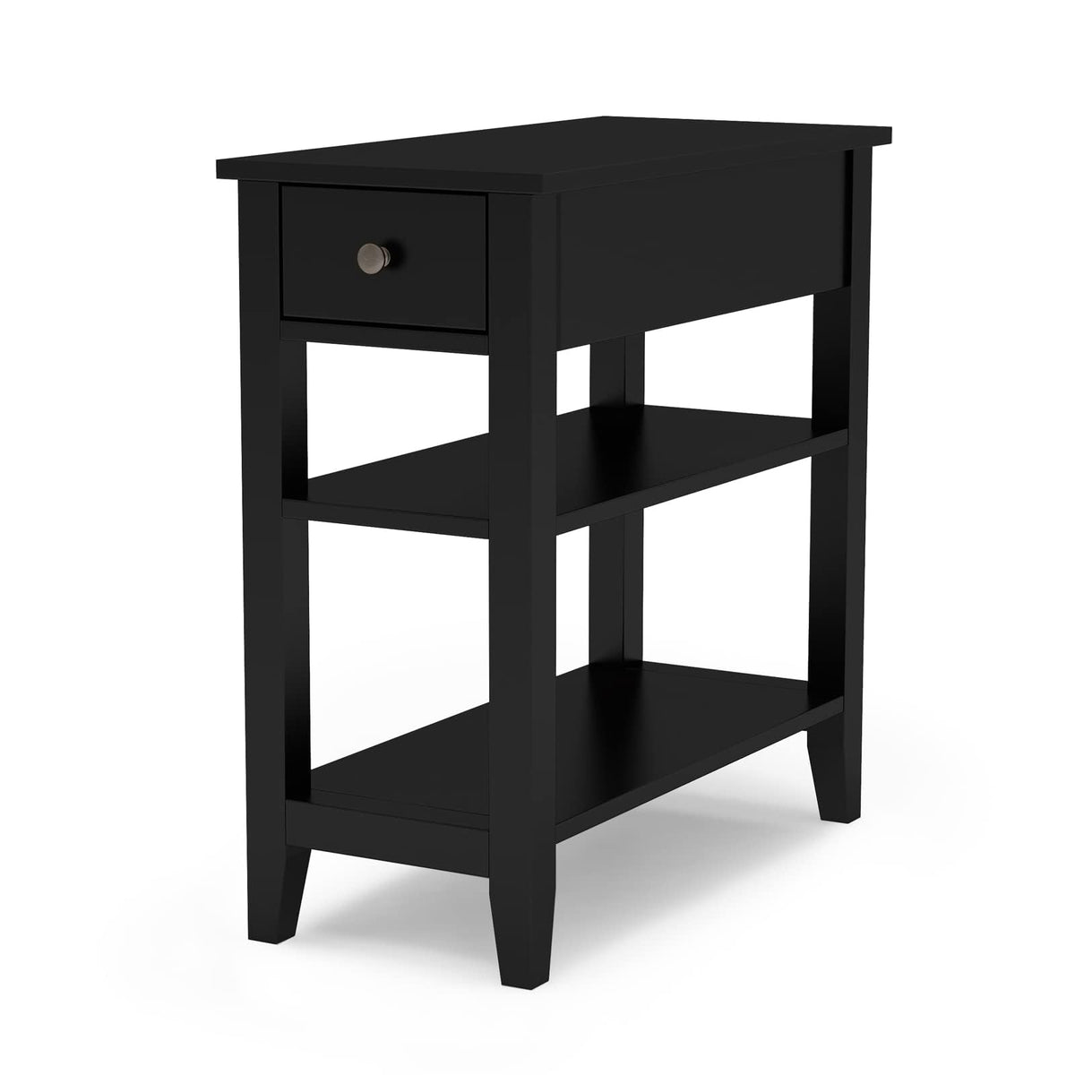 ChooChoo side table narrow profile fits small living spaces while adding functional storage.