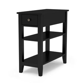 ChooChoo side table narrow profile fits small living spaces while adding functional storage.
