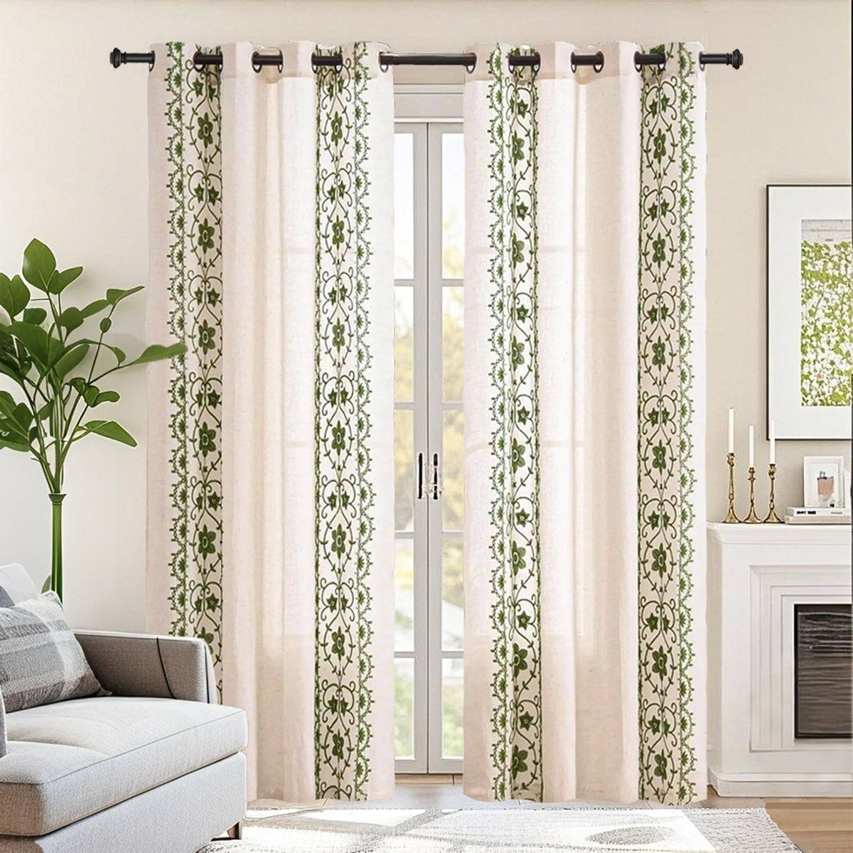 Chorowl Sage Green linen curtains texture closeup for soft look.
