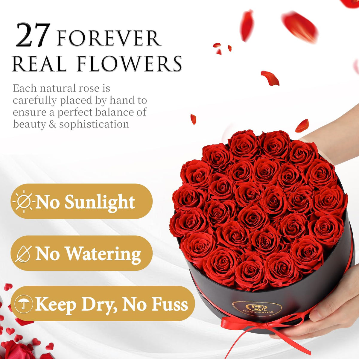 CHOSIAROSE 27 preserved roses gift box preserves color for years.