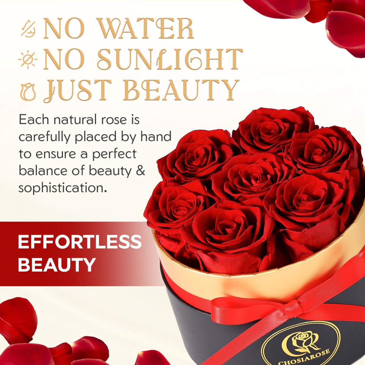 CHOSIAROSE forever roses gift box closeup showing elegant presentation