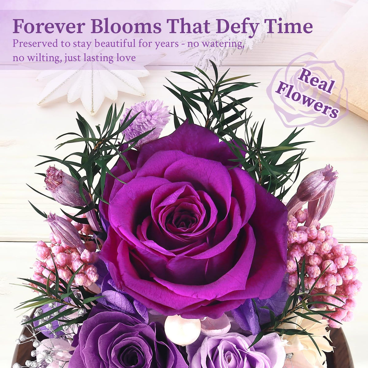 ChosiaRose preserved rose dome provides 360° visibility for admiring petals from every angle.