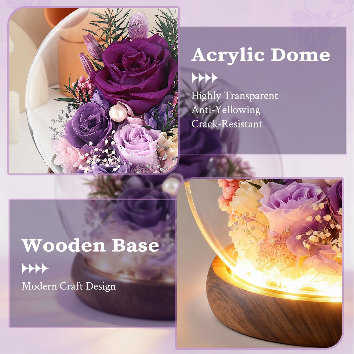 ChosiaRose preserved rose in a dome requires no care, ideal for busy homes.