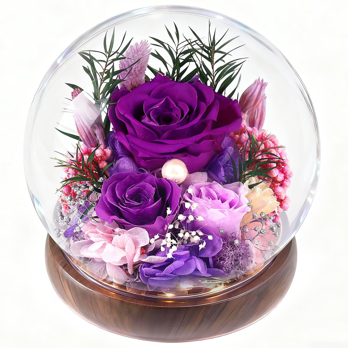 ChosiaRose preserved rose in a dome with LED glow offers timeless elegance for any room decor.