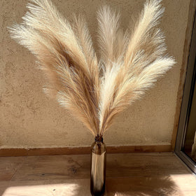 Wedding decor setup using Chousse pampas grass tall four-piece arrangement.