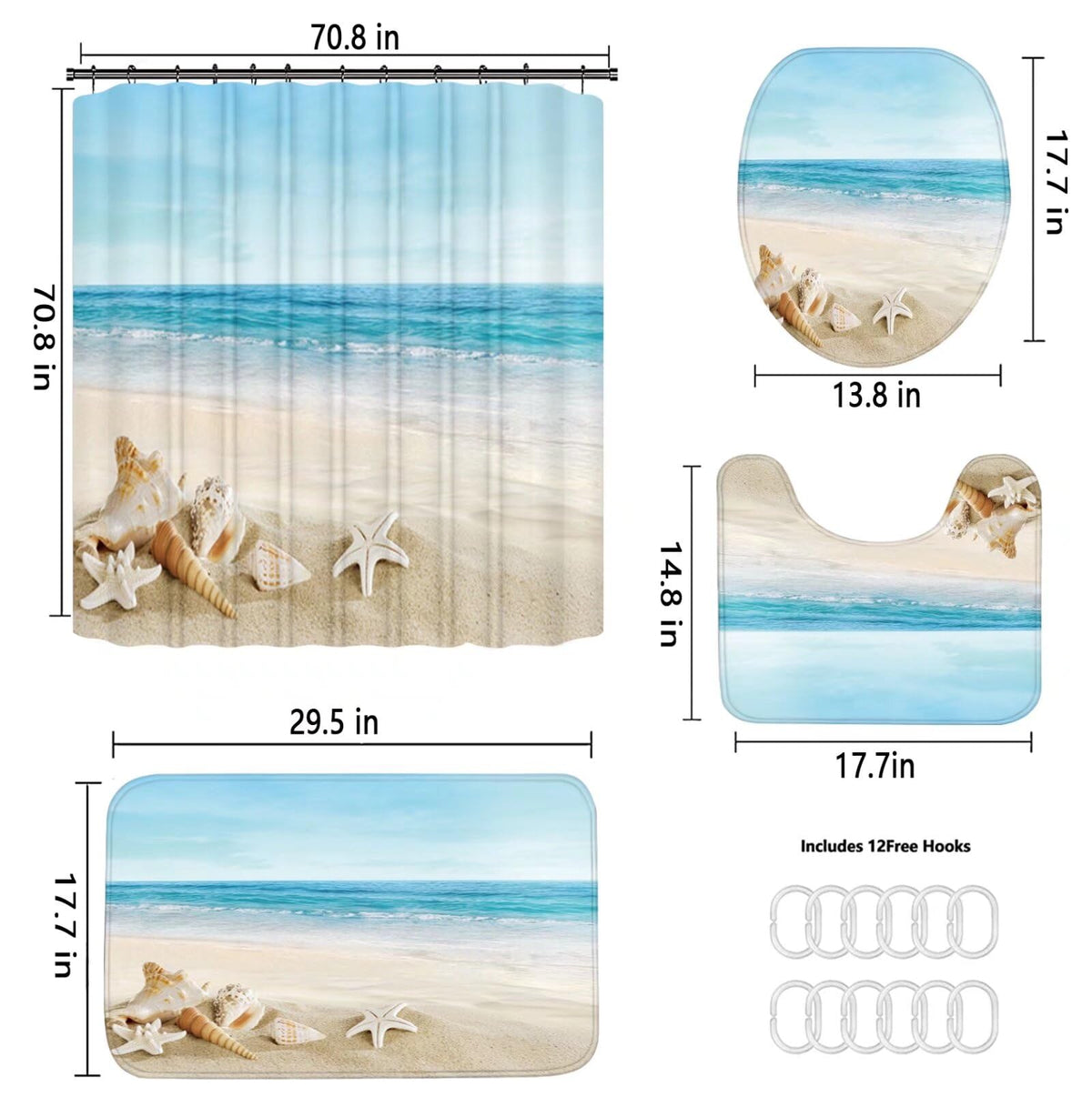 Chrainy set includes 12 hooks for fast curtain setup.