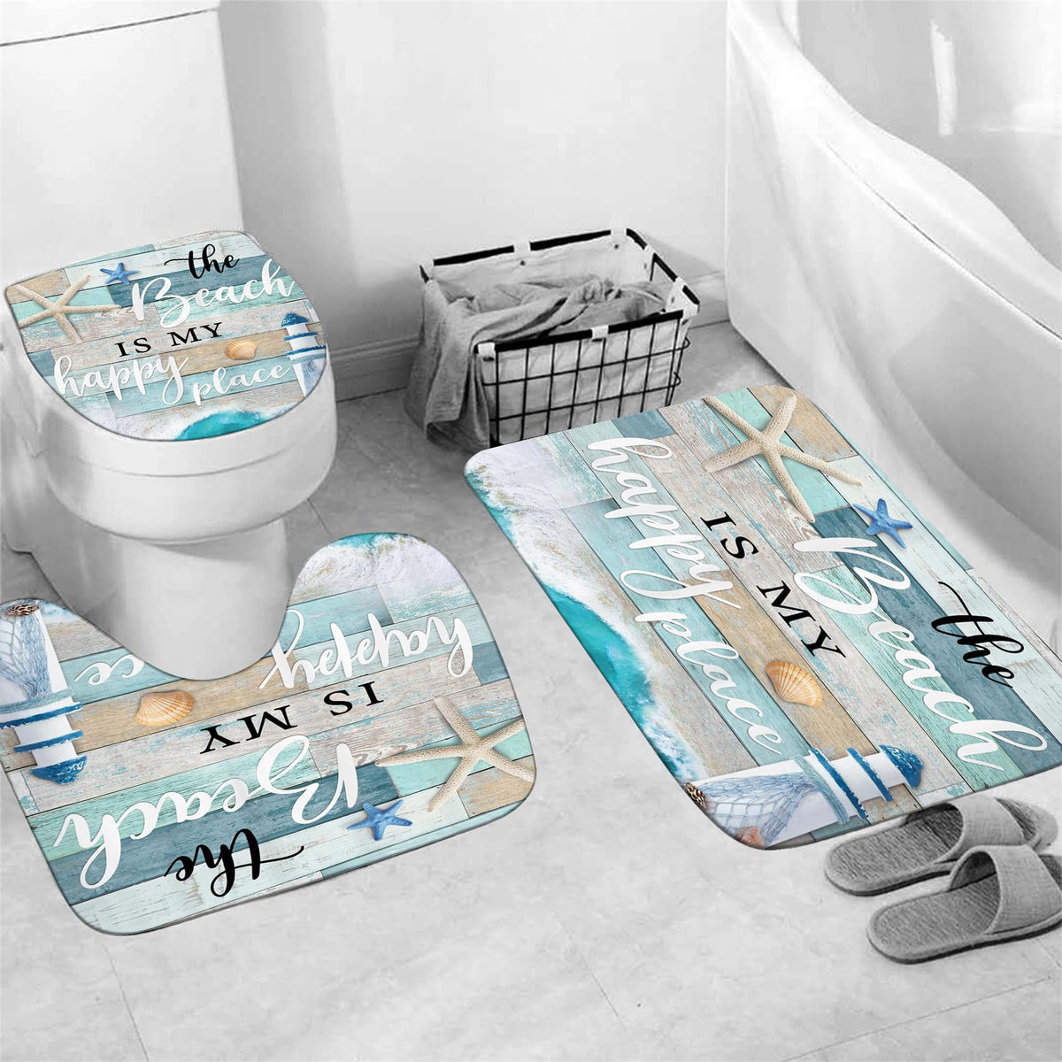 Chrainy toilet lid cover completing the nautical bathroom set