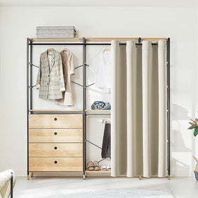 ChrisDowa beige doorway curtain seen across a wide doorway for room separation.