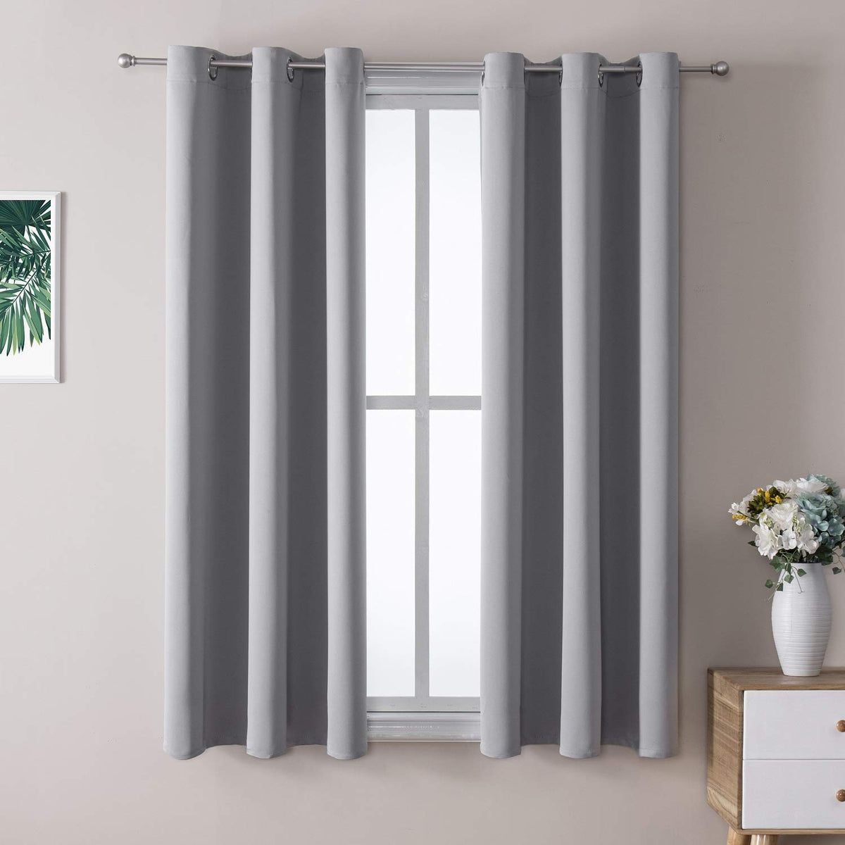 ChrisDowa blackout curtains with two light grey panels for easy installation and shade.