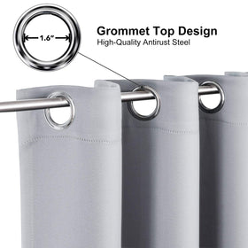 ChrisDowa curtains showing six silver grommets for smooth opening and durability.