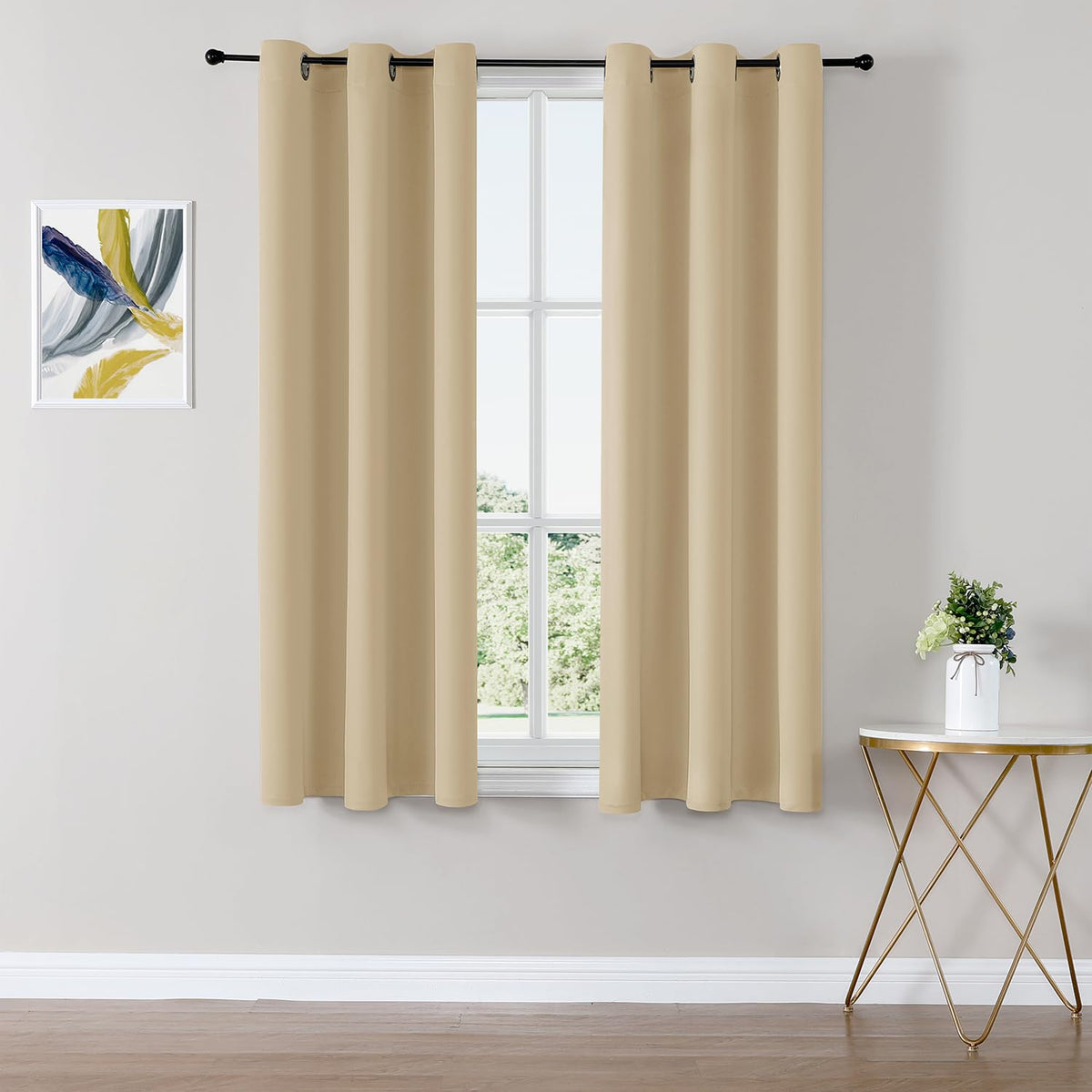 ChrisDowa blackout curtains, biscotti beige, block morning light for better sleep.