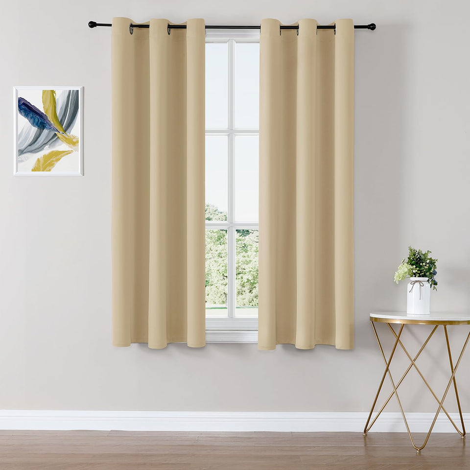 ChrisDowa blackout curtains, biscotti beige, block morning light for better sleep.