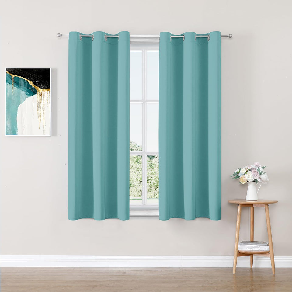ChrisDowa Aqua blackout curtain panel front view blocks light for better sleep.