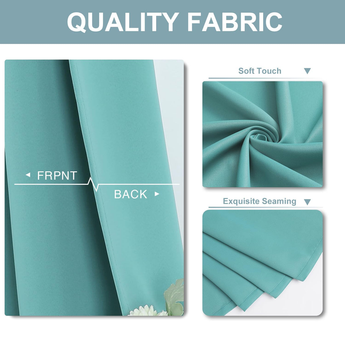 ChrisDowa Aqua blackout curtain grommets detail enables easy installation.