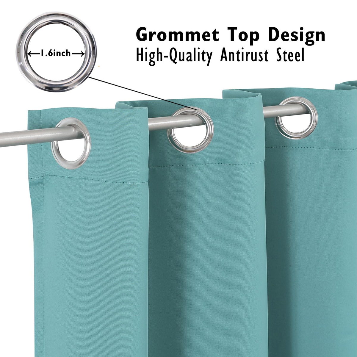 ChrisDowa Aqua blackout curtain panel side view shows full-length coverage.