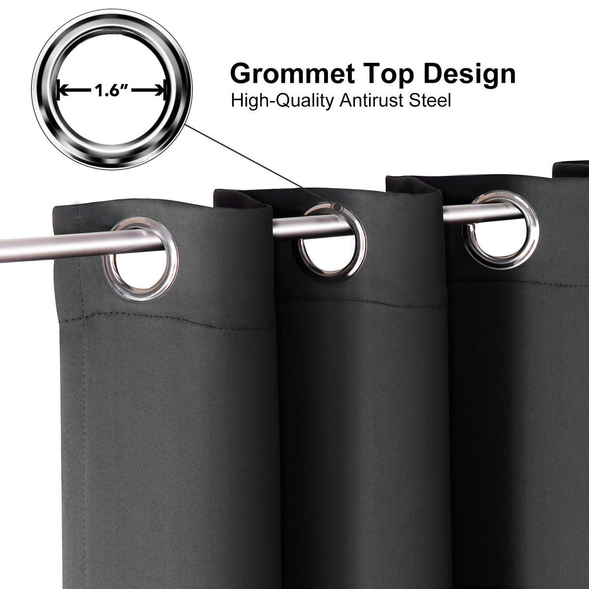 ChrisDowa blackout curtains top grommets illustrate easy mounting and modern look.
