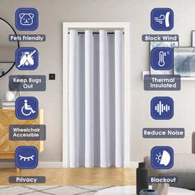 ChrisDowa door curtain with six metal grommets for smooth sliding.
