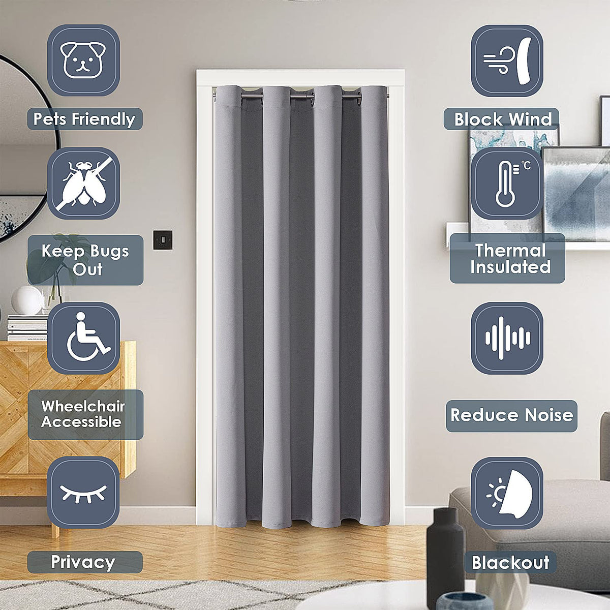 ChrisDowa doorway curtain with six grommets slides smoothly for easy installation.