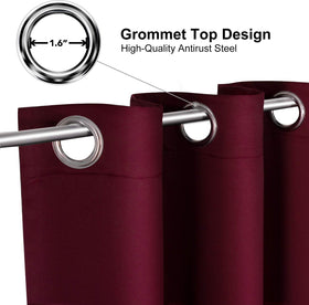 ChrisDowa burgundy grommet curtain header with 6 rings for smooth sliding.