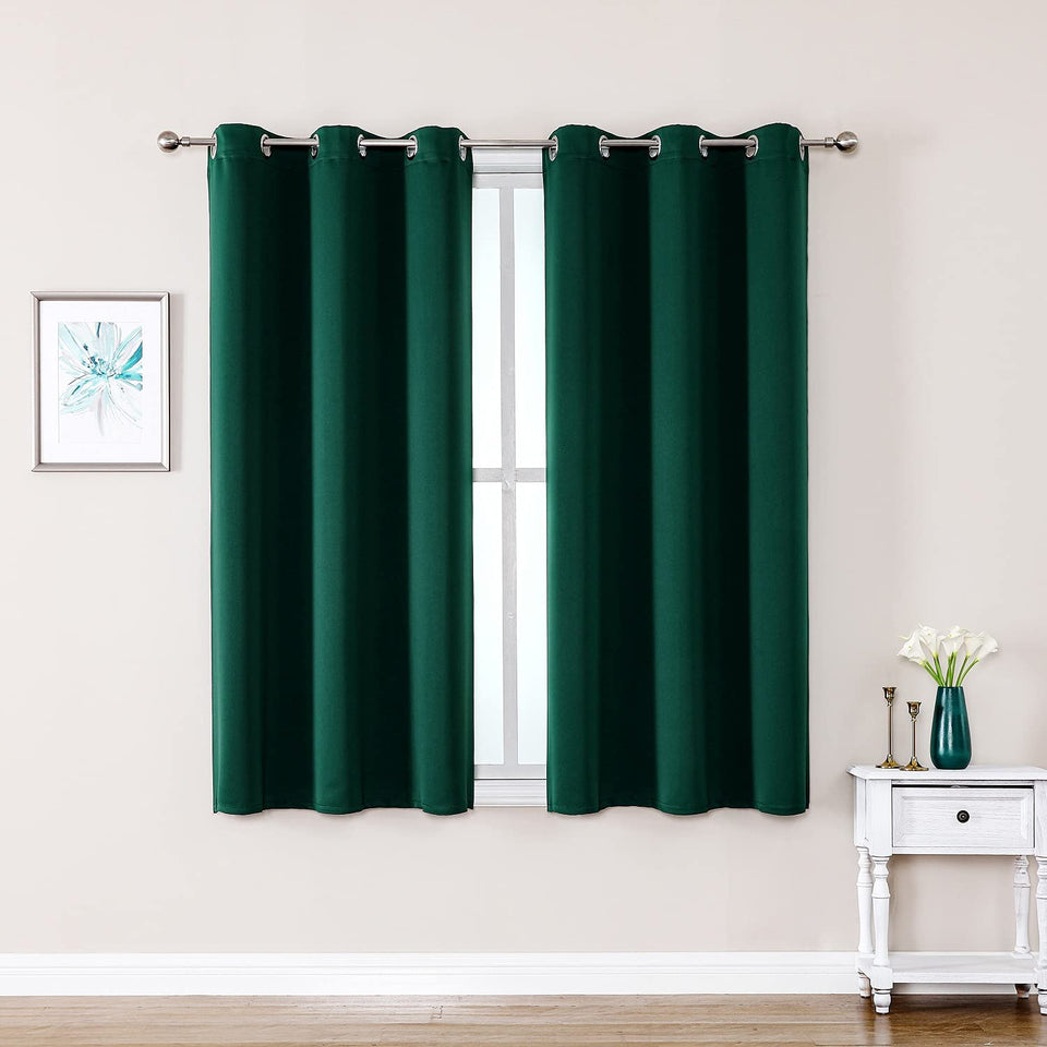 ChrisDowa grommet curtains forest-green side view showing light-blocking potential