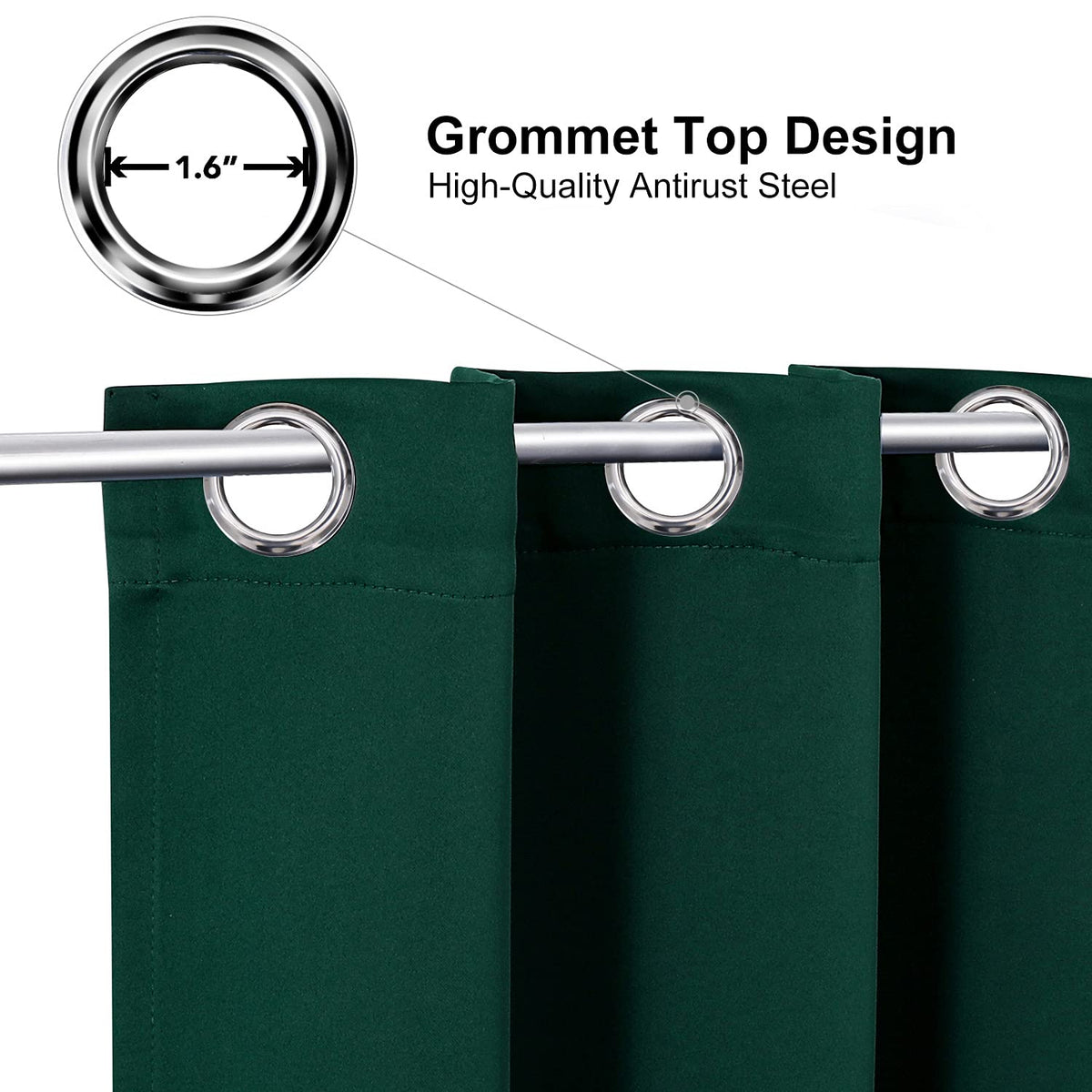 ChrisDowa grommet curtains forest-green front view enhances privacy in living spaces
