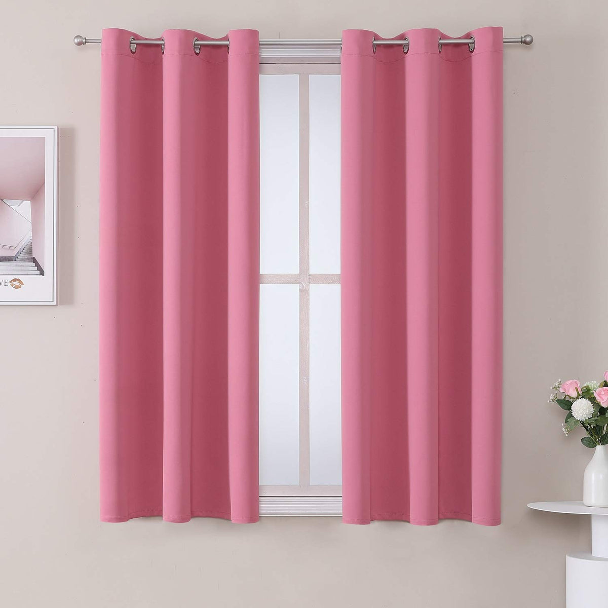 ChrisDowa pink grommet curtains two-panel set on window for light control