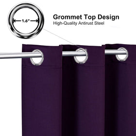 ChrisDowa grommet curtains royal purple fabric close-up shows soft texture