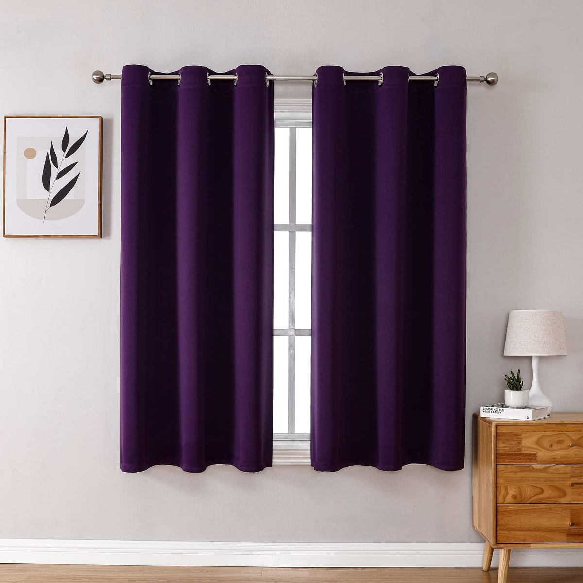 ChrisDowa grommet curtains royal purple front view two panels reduce glare and improve privacy
