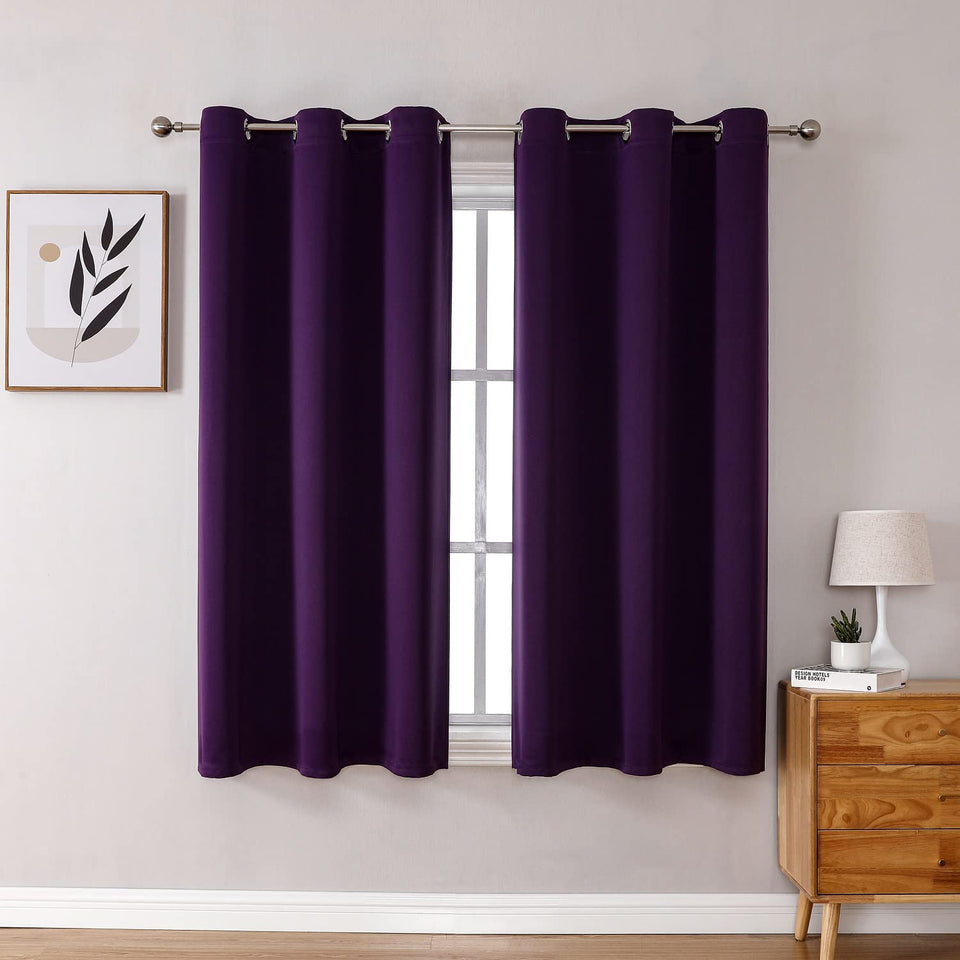 ChrisDowa grommet curtains royal purple front view two panels reduce glare and improve privacy