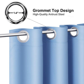 ChrisDowa grommet curtains sky blue installation showing easy setup.