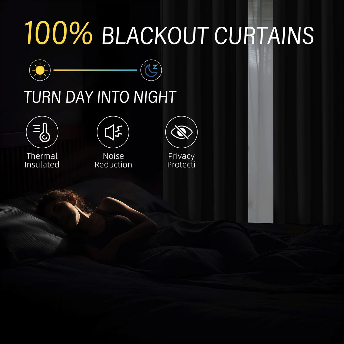 ChrisDowa linen-look blackout curtains add soft texture to the bedroom décor.
