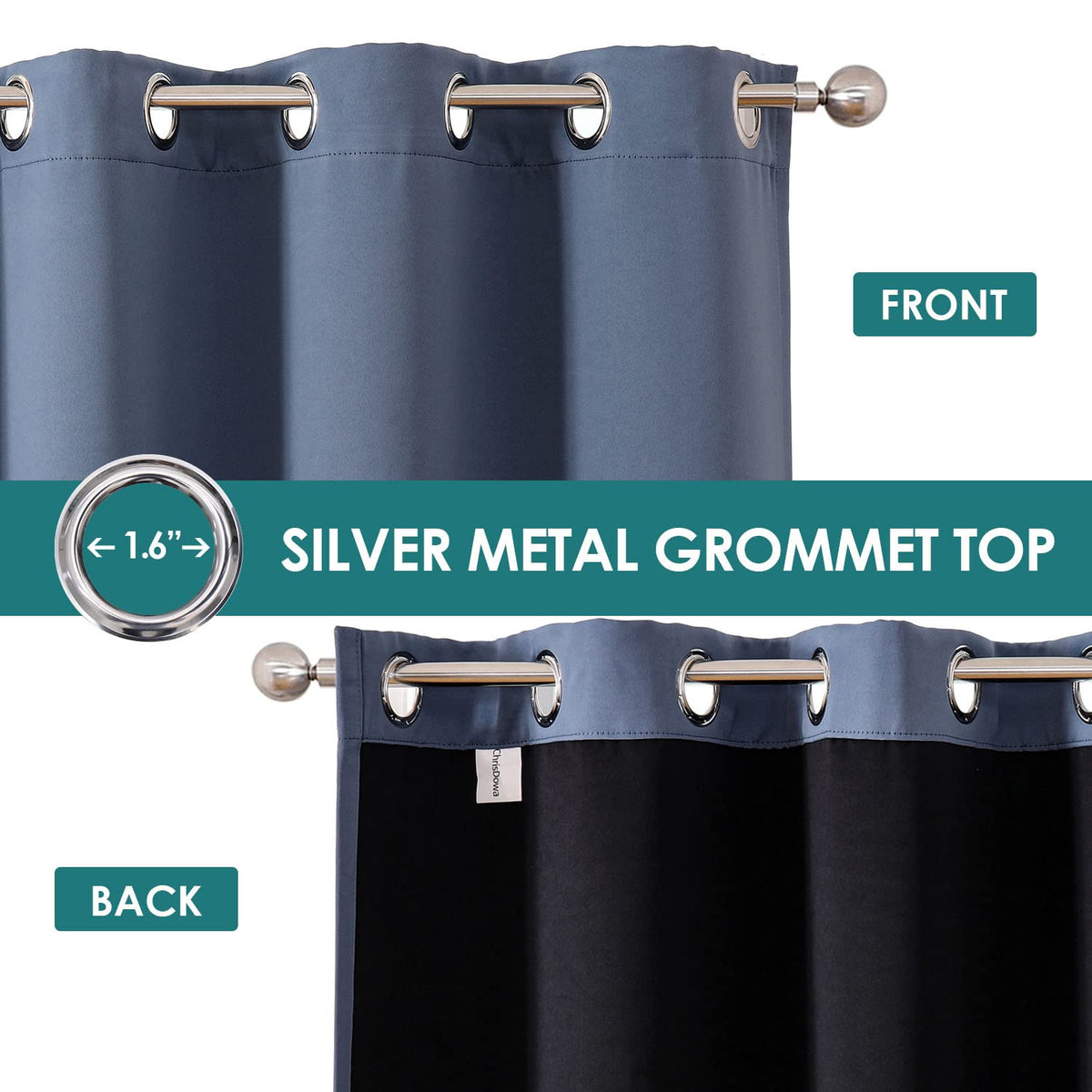 ChrisDowa metal grommets detail for smooth curtain operation