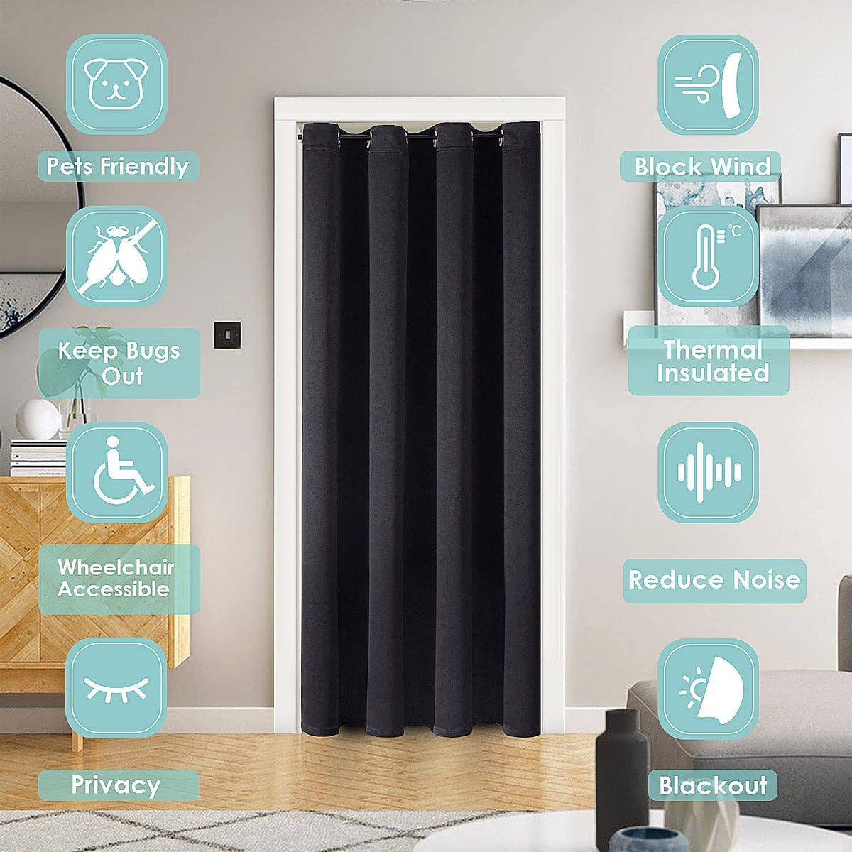 ChrisDowa privacy curtain for doorway used in a bedroom or closet space
