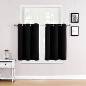 ChrisDowa small window curtains two-panel set on window, black color enhances privacy and light control.