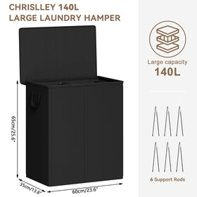 Chrislley 140L two-section hamper enables easy color or family sorting.