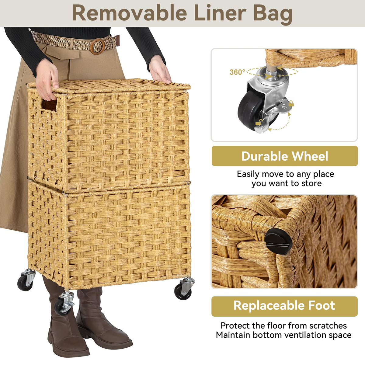 Chrislley removable inner bag makes laundry transfer quick and clean.
