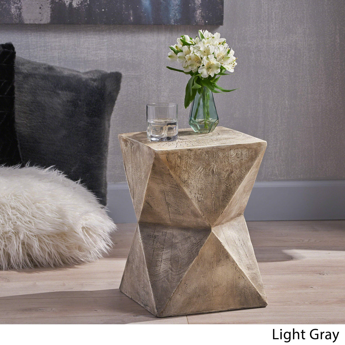 Christopher Knight Home Manuel weight-concrete accent table, close-up hand-painted detail, unique natural variations