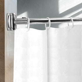 Chrsouly curved rod creates extra elbow room during showers