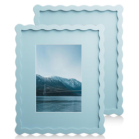 Chrspk 8x10 wavy blue frame front view with clear glass protecting photos