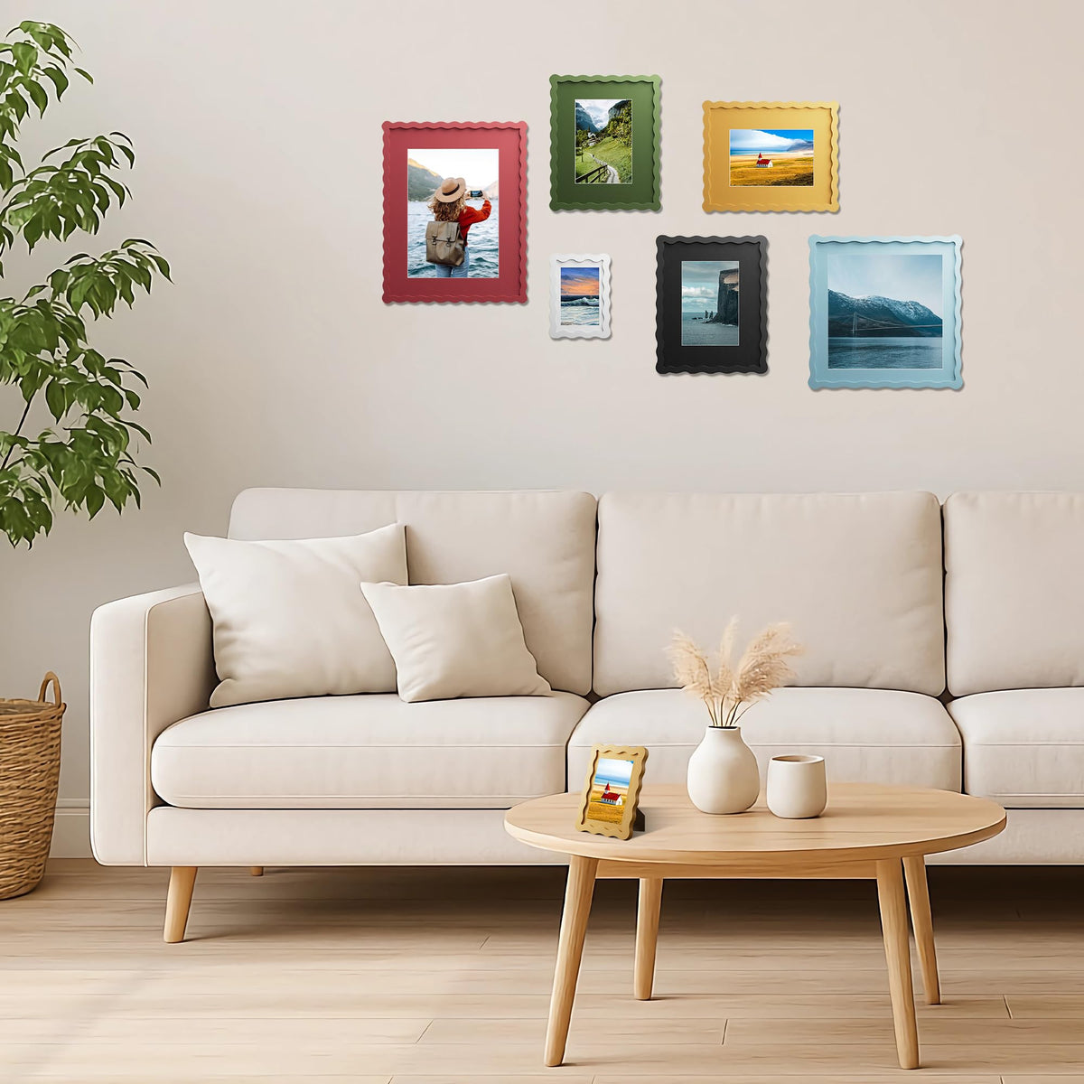 Chrspk blue wavy frame on tabletop in portrait orientation