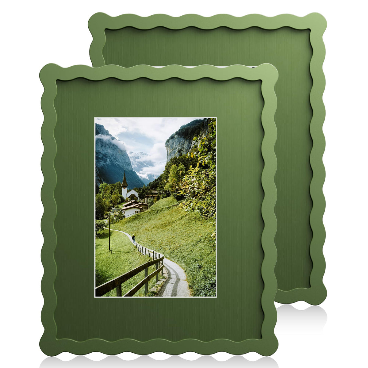 Chrspk 8x10 green wavy frame front view for wall display with clear glass