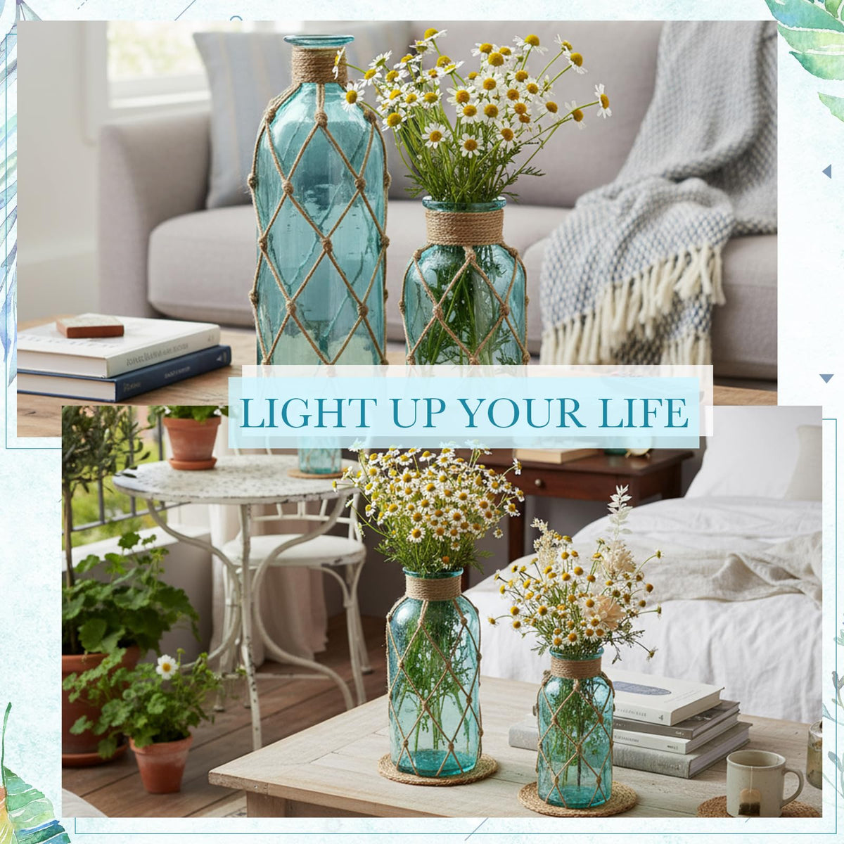 Chuangdi beach decor vase in light blue enhances wedding or home tables.