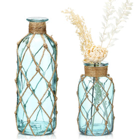 Chuangdi coastal glass vase set in light blue for elegant table decor.
