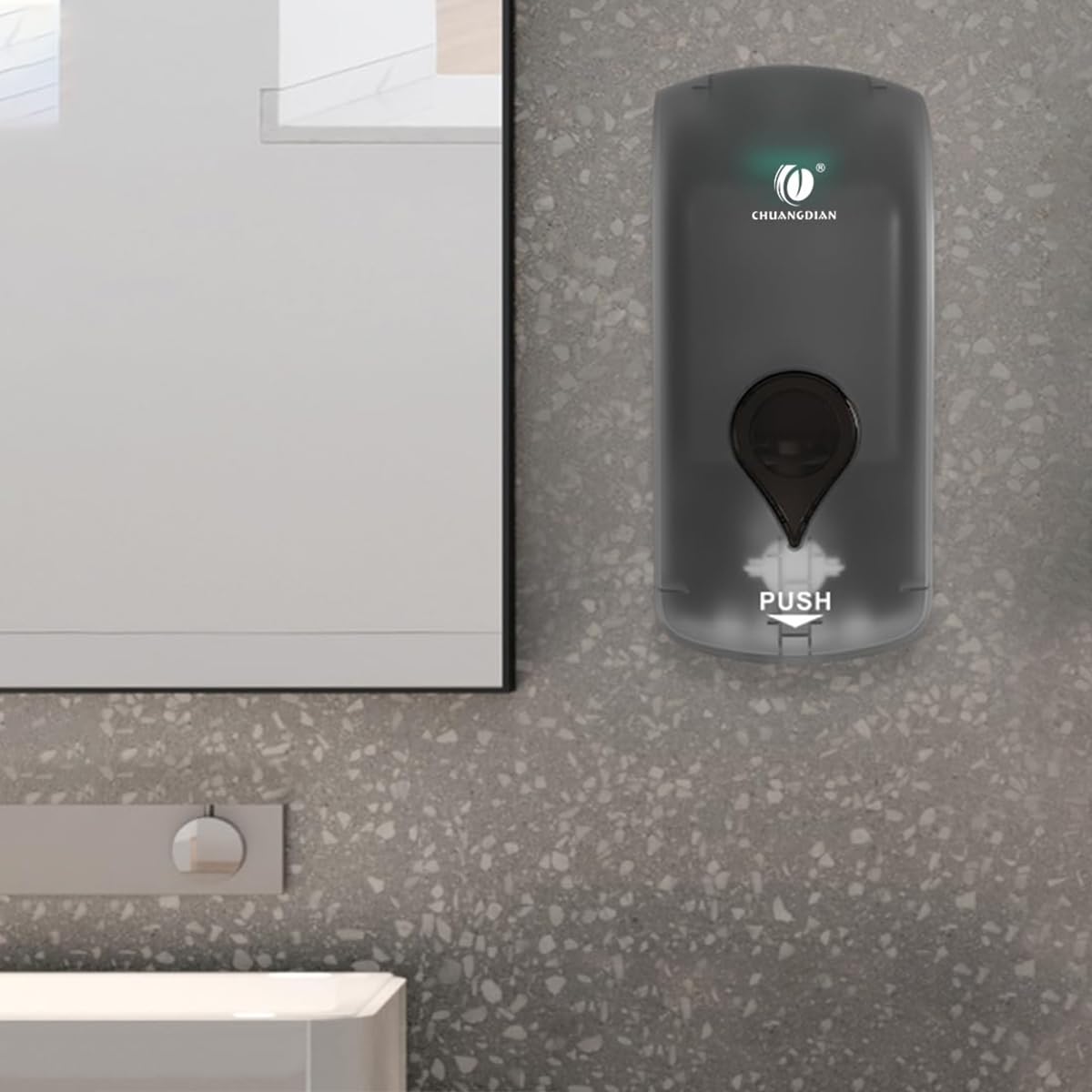CHUANGDIAN foam soap dispenser 1000ml, semi-transparent black housing for easy level checks.