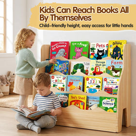 Chuiendi four-tier scalloped shelves organize books by category at a glance.