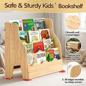 Chuiendi toddler bookcase made of solid pine emphasizes sturdy, child-safe storage.