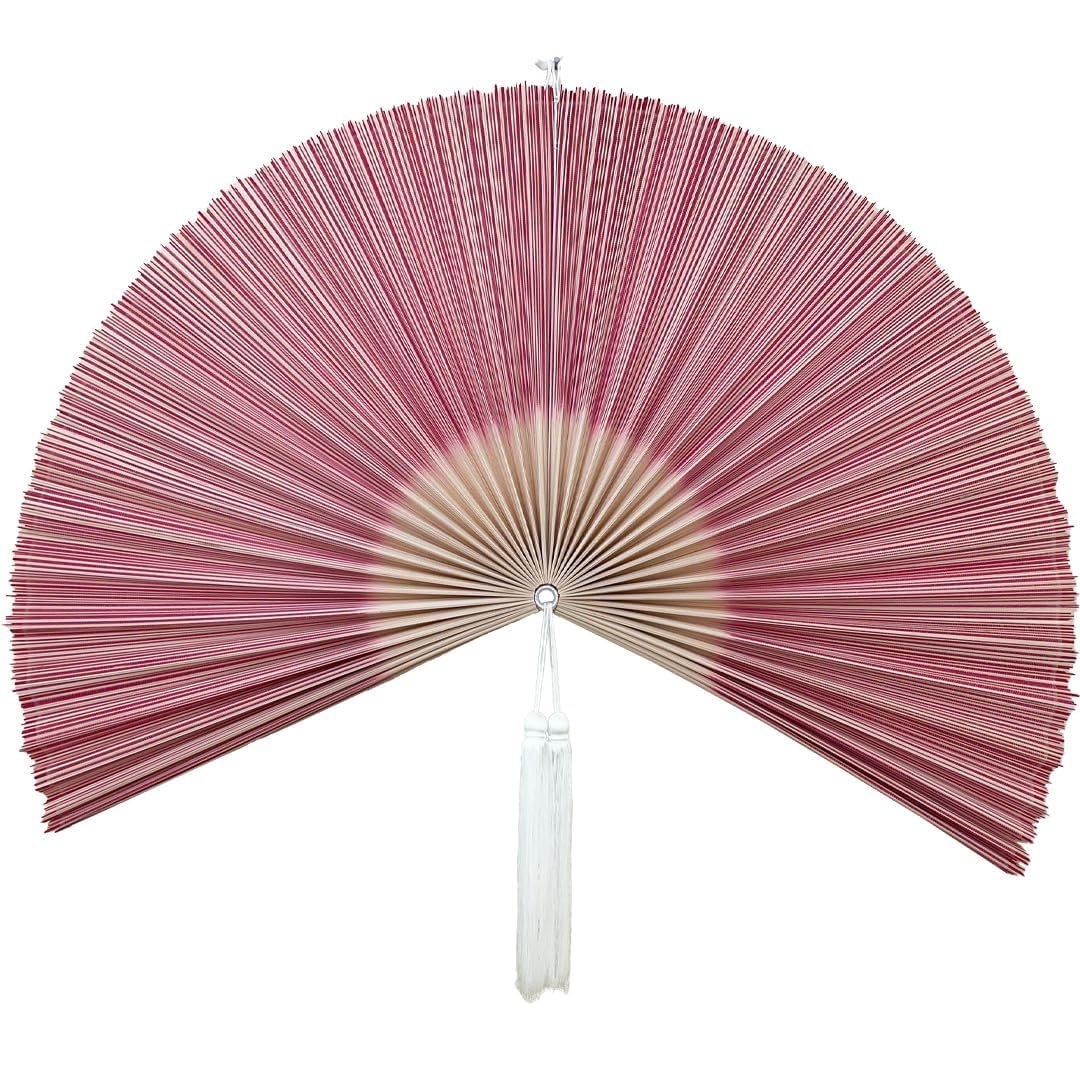 ChumDecor large bamboo fan wall decor — striking focal point above bed.