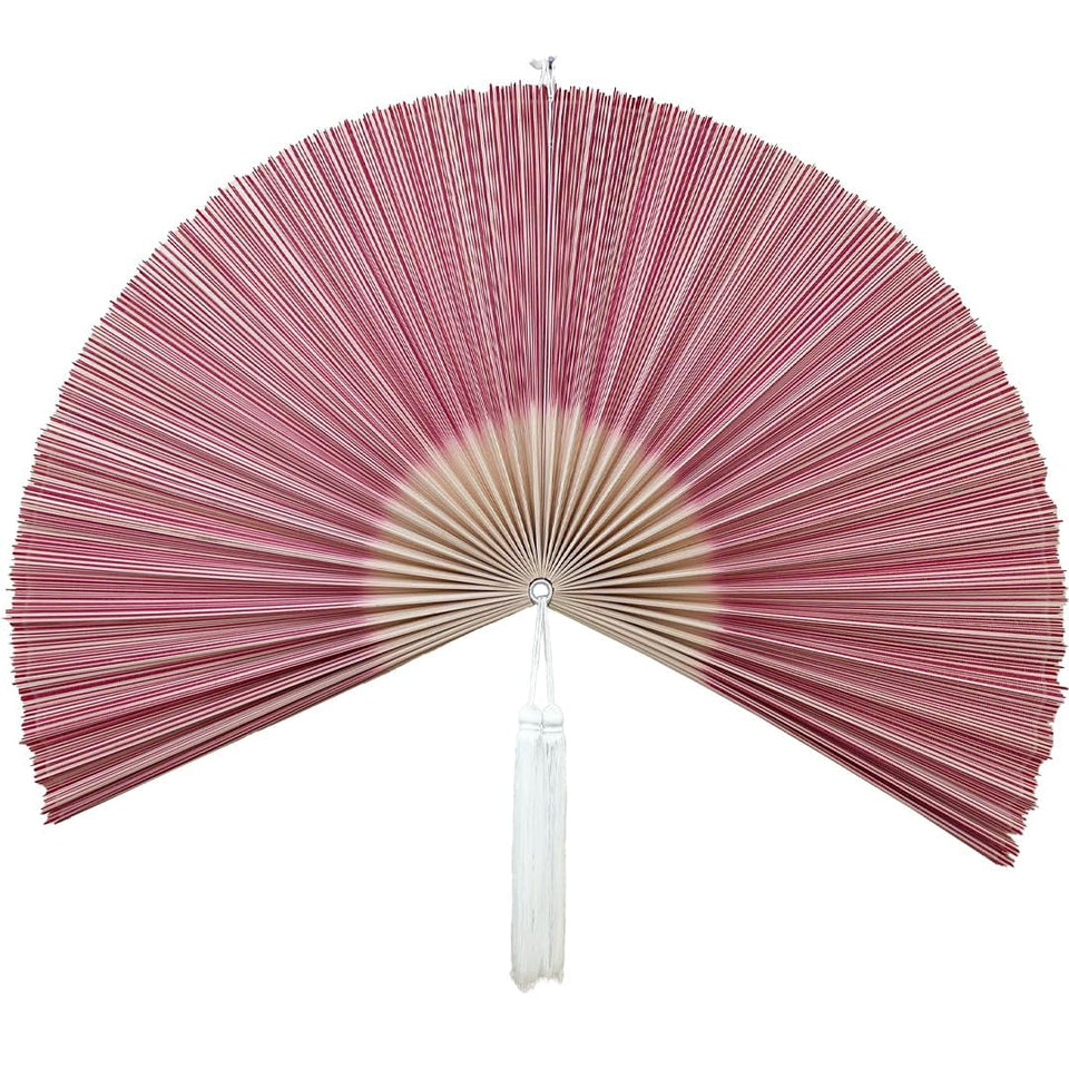 ChumDecor large bamboo fan wall decor — striking focal point above bed.