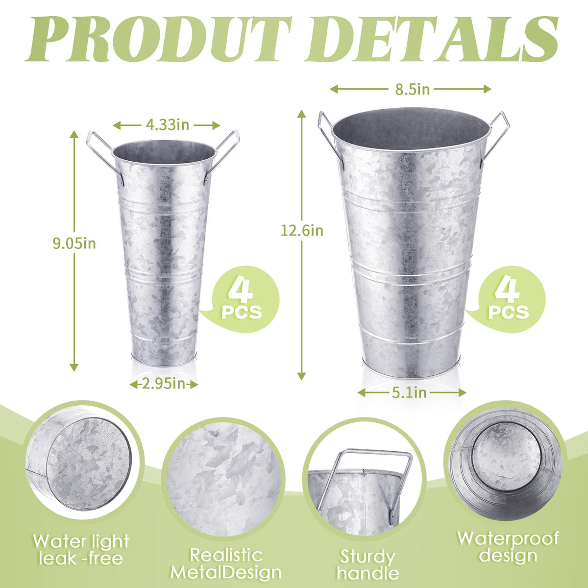 Chumia small galvanized buckets for mini blooms and tabletop accents.