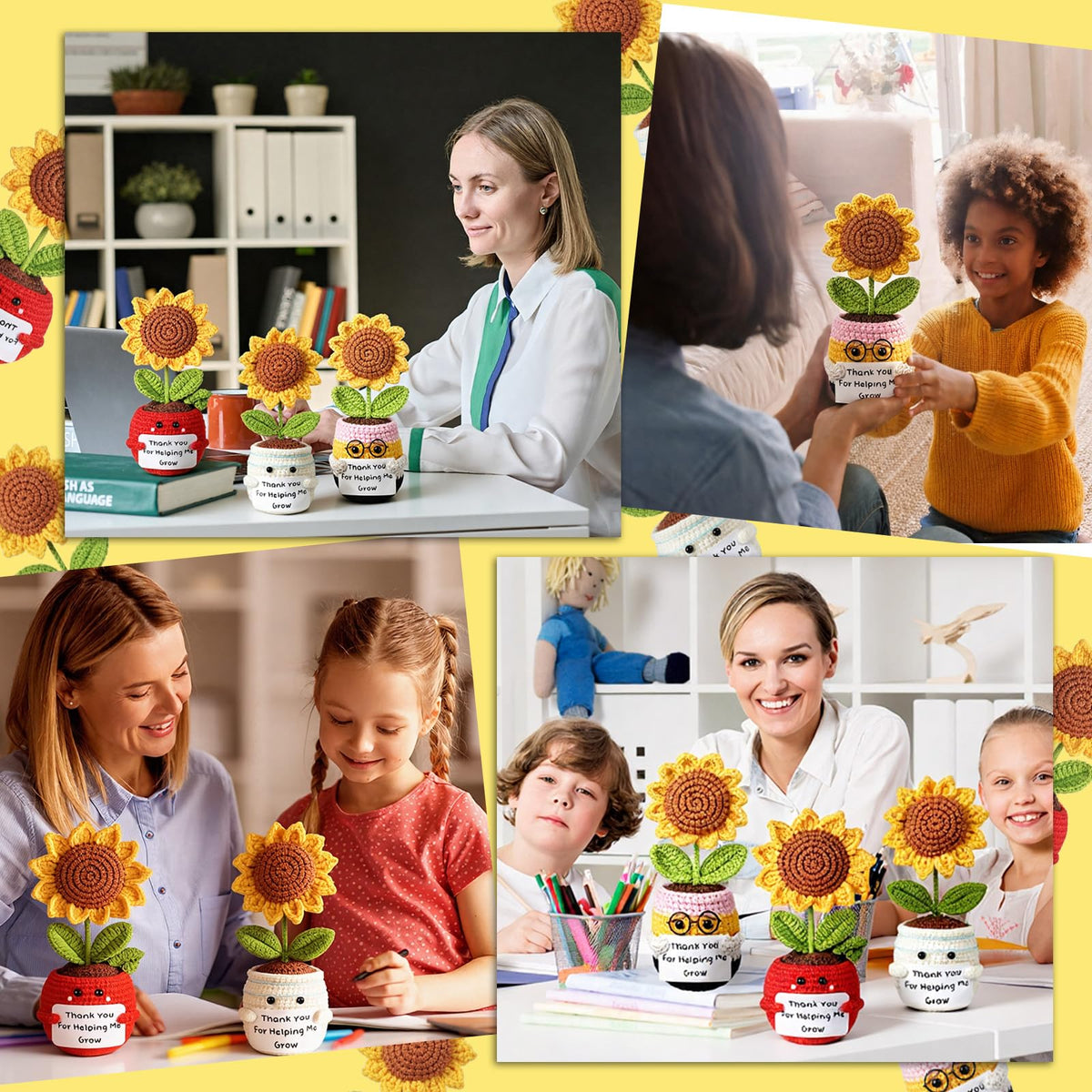 Chumia hand-made sunflower gift being held for size and detail.
